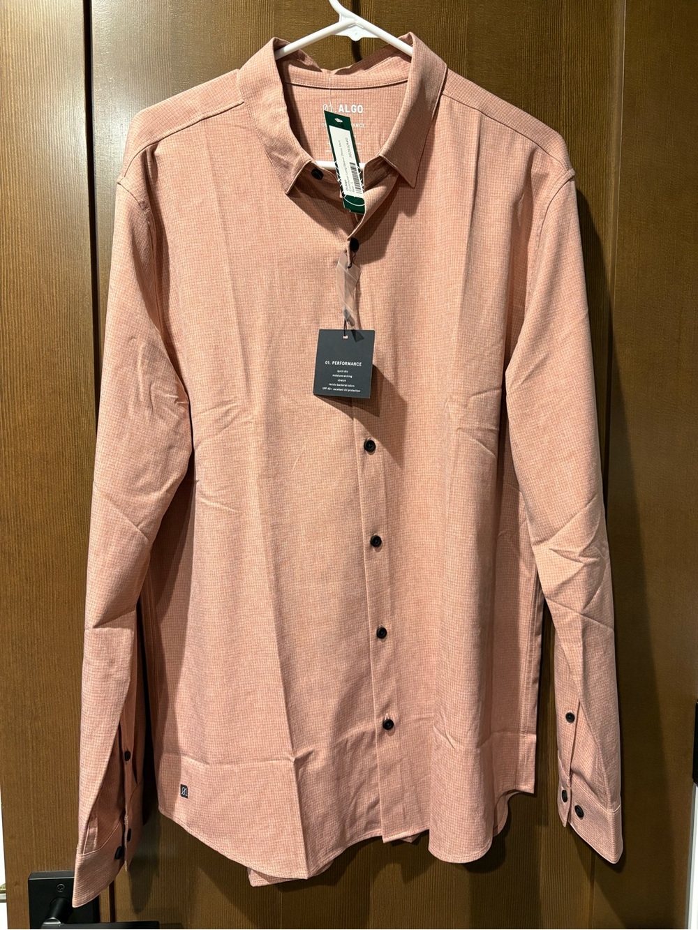01.Algo Performance Button Front Dress Shirt NWT Large Performance Stretch